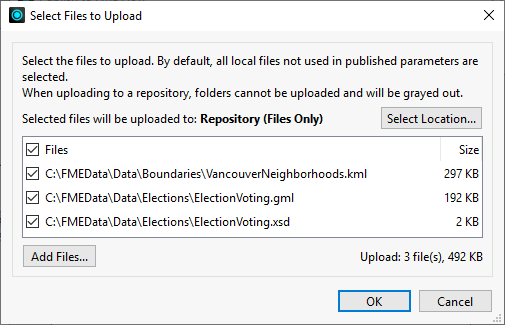 Selecting files to upload